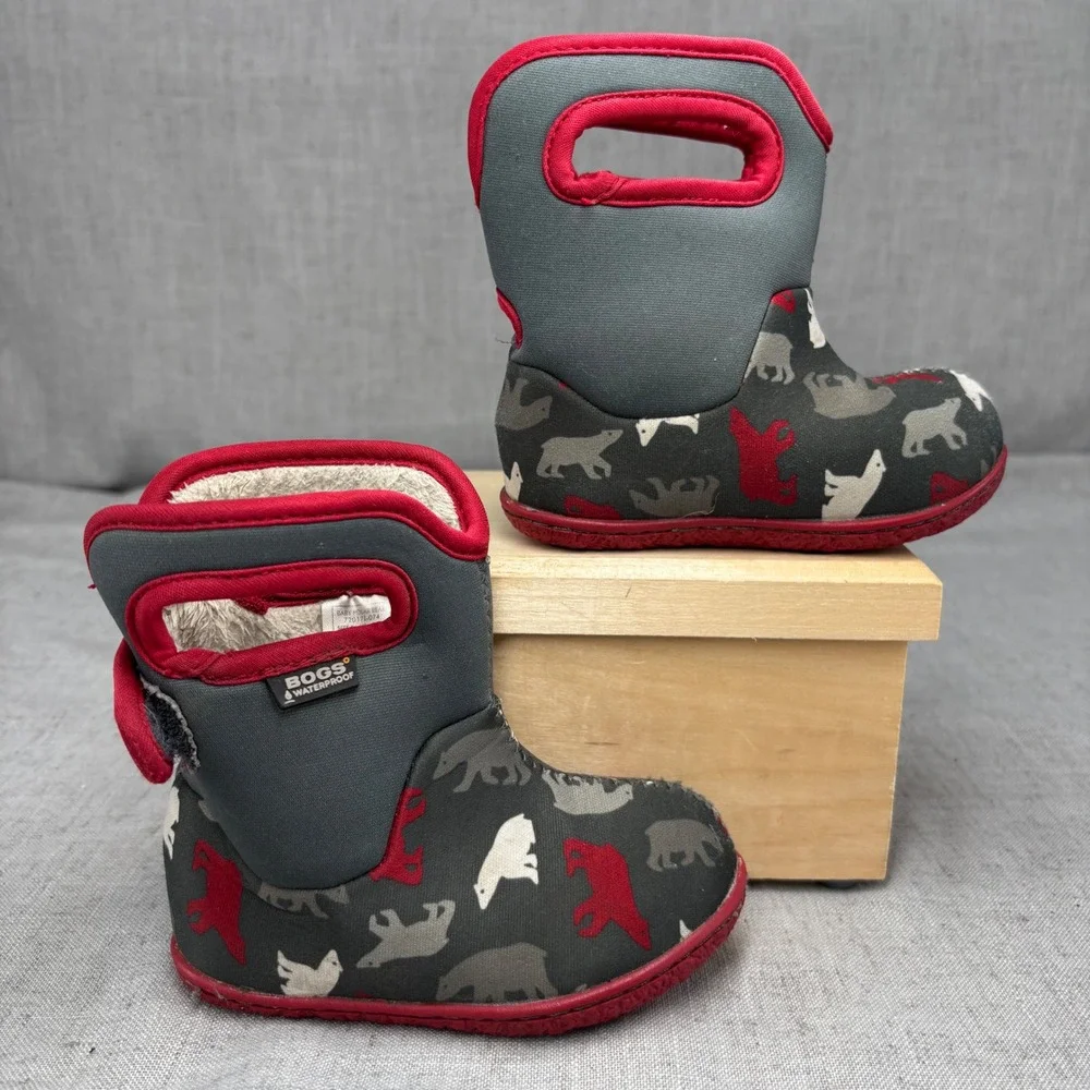 Bogs Baby Bogs Polar Bear Gray Red Waterproof Insulated Winter Boots Kids Size 5